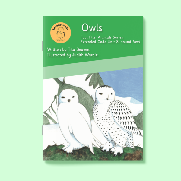 Book cover for 'Owls' Fact File: Animal Series Extended Code Unit 8: sound /ow/.